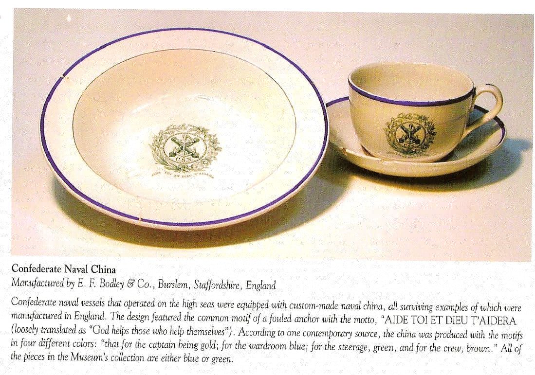 bowl, cup and saucer with CSN Insiginia in Green Trim from the CSS Alabama
